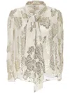 Chloé Metallic Floral Silk Scarf-neck Top In Beige