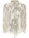 Chloé Metallic Floral Silk Scarf-neck Top In Beige