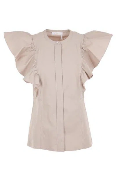 Chloé Ruffled Cotton Top With Buttoned Front Fastening For Women In Beige