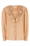 Chloé Silk Shirt With Rouches In Brown