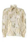 Chloé Metallic Floral Silk Scarf-neck Top In Coconutmilk