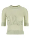 Chloé Pull Manches Trois-quart En Maille De Laine Alpaga Et Soie À Logo Femme Vert Taille Xs 62% Wool Vicu In Green