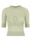 Chloé Pull Manches Trois-quart En Maille De Laine Alpaga Et Soie À Logo Femme Vert Taille Xs 62% Wool Vicu In Green