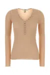 Chloé Wool V-neck Henley Top In Neutral