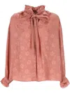 Chloé Floral Jacquard Tie-neck Ruffle Blouse In Pink