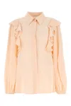 Chloé Crepe Button-down Blouse With Shoulder Ruffles In Pink