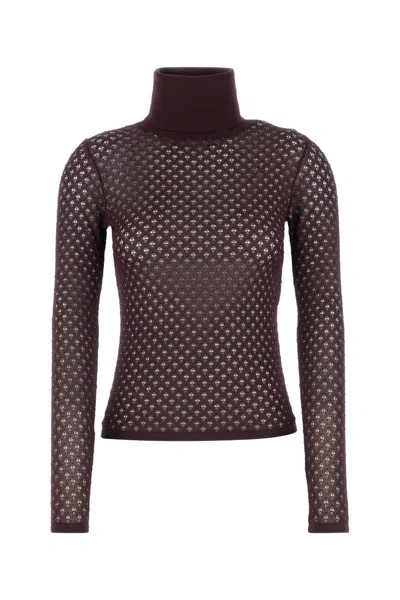 Chloé Pointelle Knit Turtleneck Sweater In Burgundy