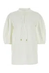 Chloé Cotton Keyhole Puff Sleeve Tie Neck Top In White