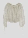 Chloé Gathered Off-the-shoulder Metallic Dot Top In White