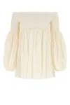 Chloé Ruched-bodice Off-shoulder Wool Top In White