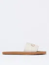 Chloé Logo Embossed Denim Slides In Ivory