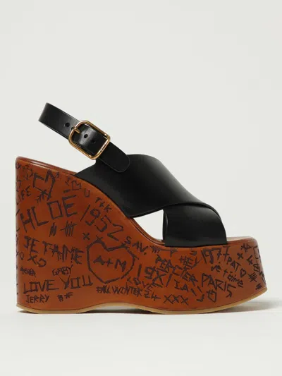 Chloé Black Leather Sandals With Cross-strap Design