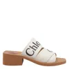 Chloé Block Heel Open Toe Square Sandals In White