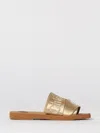 Chloé Woody Satin Sandals Embroidered Logo Rubber Sole In Gold
