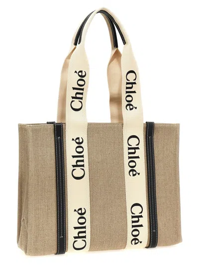 Chloé Woody Medium Canvas Tote In Blue
