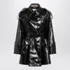Chloé Chloe Houndstooth-trimmed Coated Linen Trench Coat In Black