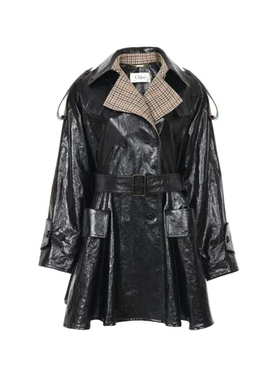 Chloé Short Black Coated Linen Trench