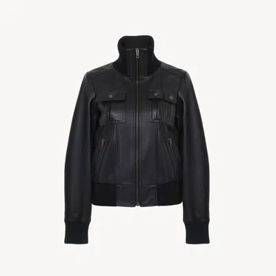 Chloé Blouson Court En Cuir Femme Noir Taille 40 100% Cuir De Brebis