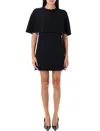 Chloé Short Cape Dress In Viscose Crêpe Black Size 12 50% Acetate, 47% Viscose, 3% Elastane In Black