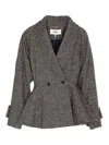 Chloé Double-breasted Herringbone Oversized Peplum Coat In Gray