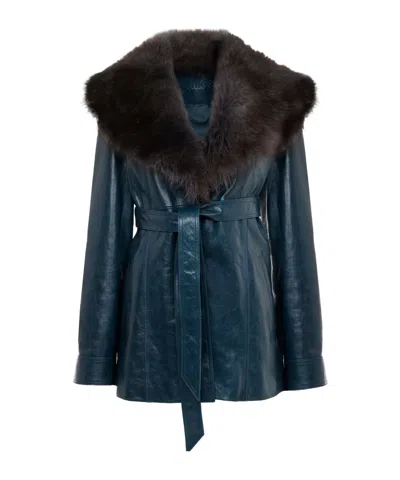 Chloé Short Coat In Leather In Blue