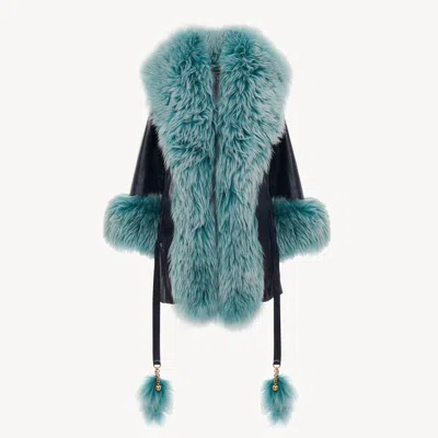 Chloé Short Coat In Leather In Blue