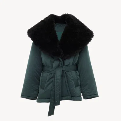 Chloé Short Coat In Technical Satin In Green