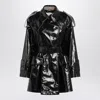 Chloé Chloe Houndstooth-trimmed Coated Linen Trench Coat In Black