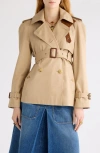 Chloé Leather-collar Double-breasted Short Trench Coat With Belt In Brown