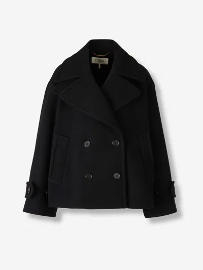 Chloé Short Double-breasted Coat In Black