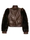Chloé Brown Cropped Leather And Shearling Jacket Women