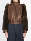 Chloé Leather Jacket With Belted Waist And Fur Sleeves In Brown