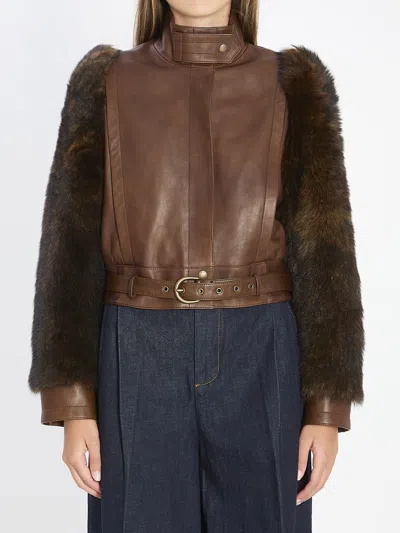 CHLOÉ SHORT HIGH-NECK LEATHER JACKET