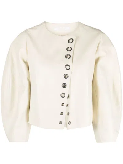 Chloé Eyelet-embellished Leather Jacket In White