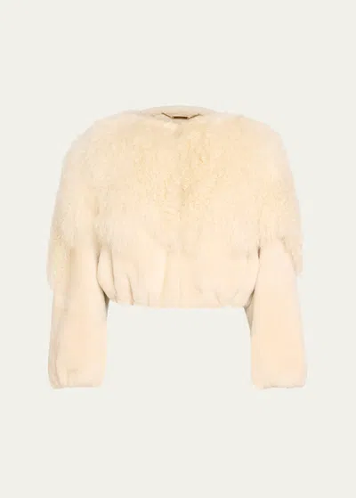 Chloé Short Mongolian Shearling Jacket In 112 Eden White