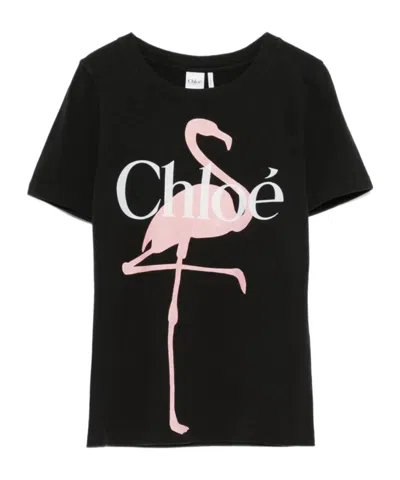 Chloé Women Black Crewneck T-shirt With Maxi Logo Print On The Front In Cotton Woman