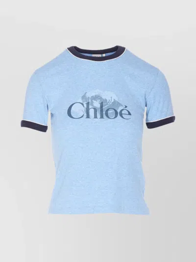 Chloé Short Sleeve Crewneck Top With Contrast Trim In Multi