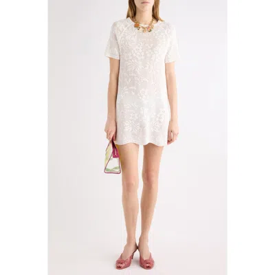 Chloé Short Sleeve Floral Pointelle Stitch Cotton Minidress In White