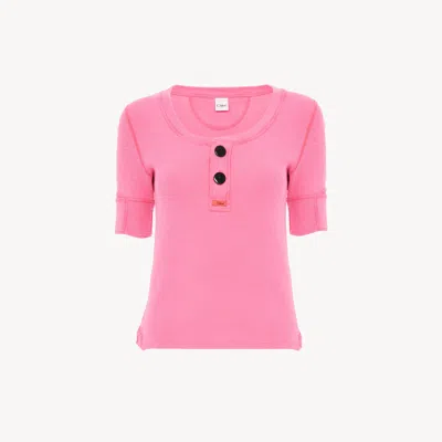 Chloé Short-sleeve Henley Shirt In Cotton Jersey In Pink