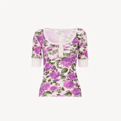 Chloé Short-sleeve Henley Shirt In Cotton Jersey In Purple