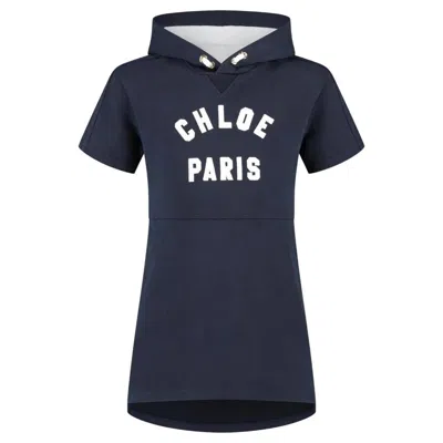 Chloé Chloe Short-sleeve Hooded Cotton Dress In Blue