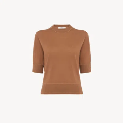 Chloé Short-sleeve Logo Sweater In A Fine Merino Wool Knit Brown Size S 100% Wool