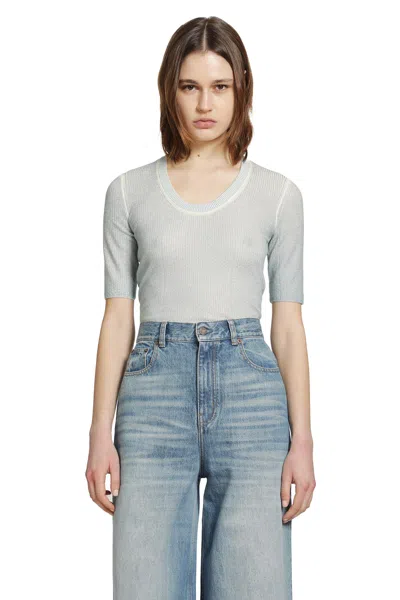 Chloé Short Sleeve Merino Wool Sweater In Blue