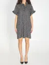 Chloé Short-sleeved Dots-print Silk Jacquard Mini Dress Clothing In Black
