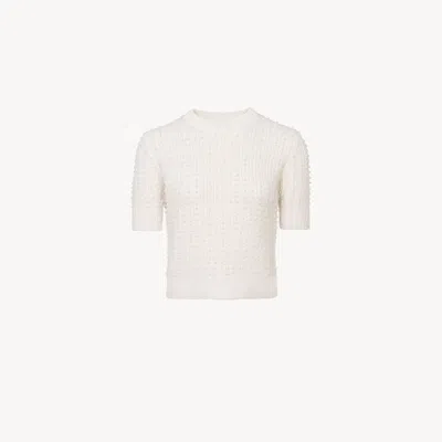 Chloé Short-sleeve Pearl Sweater In Wool & Cashmere White Size L 70% Wool, 30% Cashmere, Abs - Acrylonitri