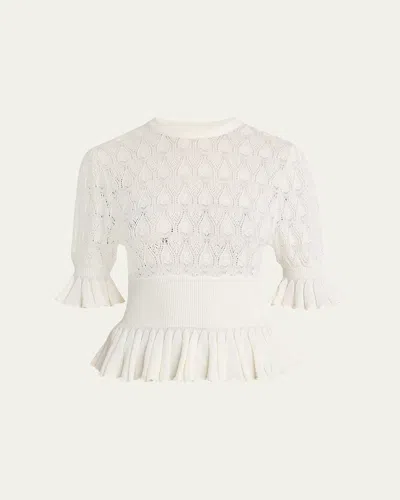 CHLOÉ SHORT-SLEEVE POINTELLE PEPLUM SWEATER