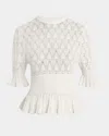 Chloé Short-sleeve Pointelle Peplum Sweater In White