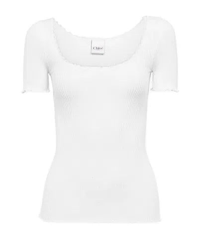 Chloé Scoop-neck Fitted Cotton T-shirt Clothing In White