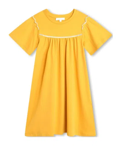 Chloé Kids' Short-sleeve Organic Cotton Dress In Gold