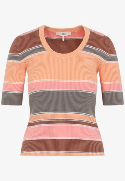 Chloé Short-sleeved Knitted Top In Multi